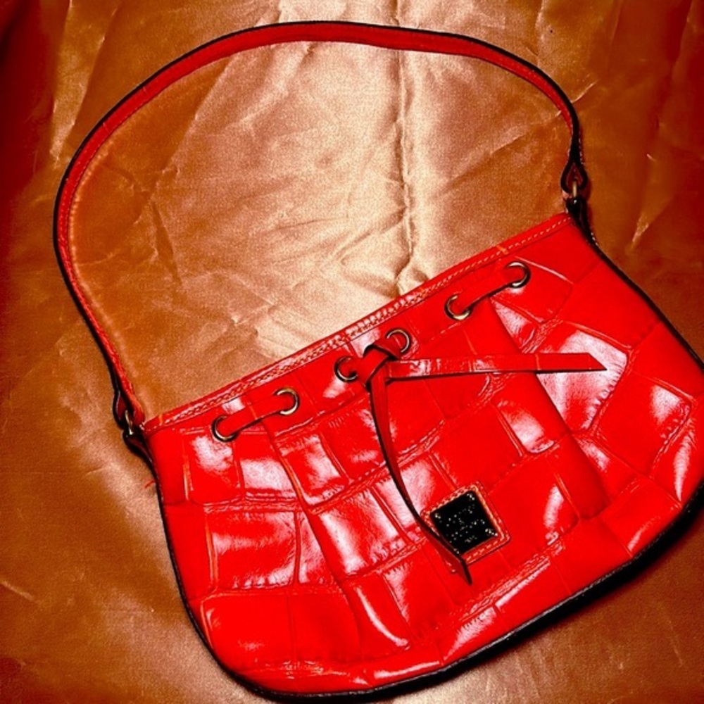 Dooney & Bourke Red Coral Shoulder Bag, faux leather crocodile embossed